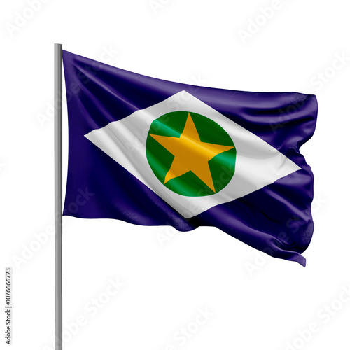 Flag of Mato Grosso State from Brazil Waving on Transparent Background
