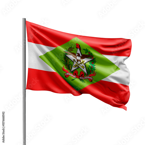 Flag of Santa Catarina State from Brazil Waving on Transparent Background