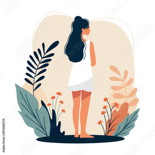 Self-Care and Beauty Illustration. A vector illustration of a girl practicing self-care. For beauty and health-themed designs, promoting self-love, and holistic lifestyle concepts