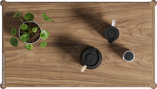 Top view of wooden coffee table	