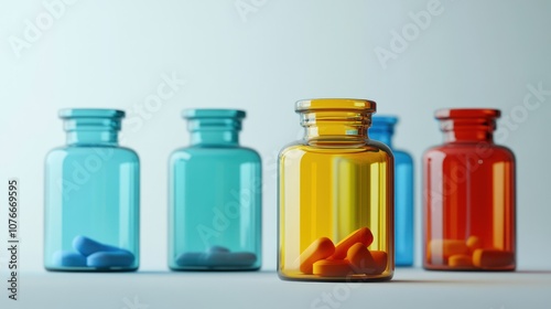 Glass Jars with Colorful Pills