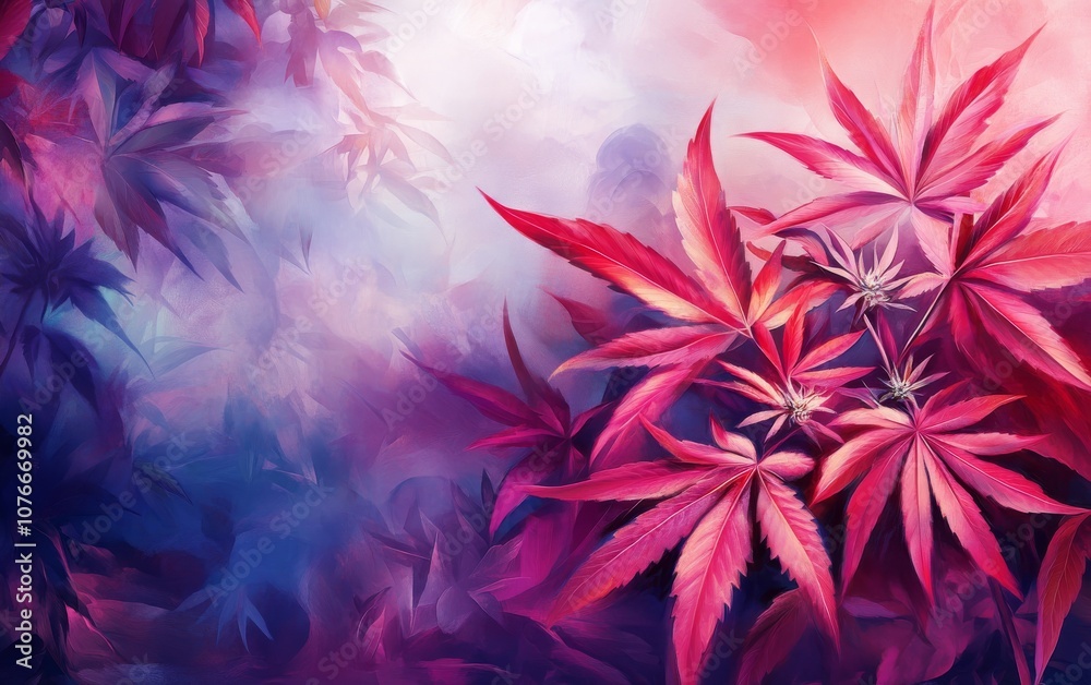 Obraz premium A painting of a bunch of red leaves with a blue background