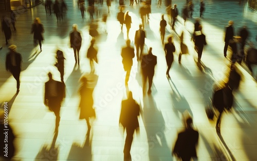 Wallpaper Mural A blurry image of a crowded city street with people walking and carrying bags Torontodigital.ca