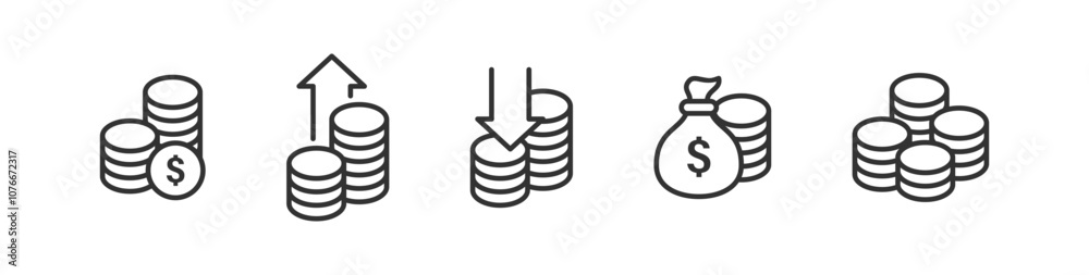 Set of finance icon. Money saving. Dollar coin. Exchange currency. Business investment. Bank payment. Set of finance icon. Money saving. Dollar coin. Exchange currency. Business investment. Bank payment.