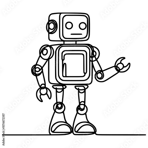 one line drawing robot toy hobby vector illustration template design