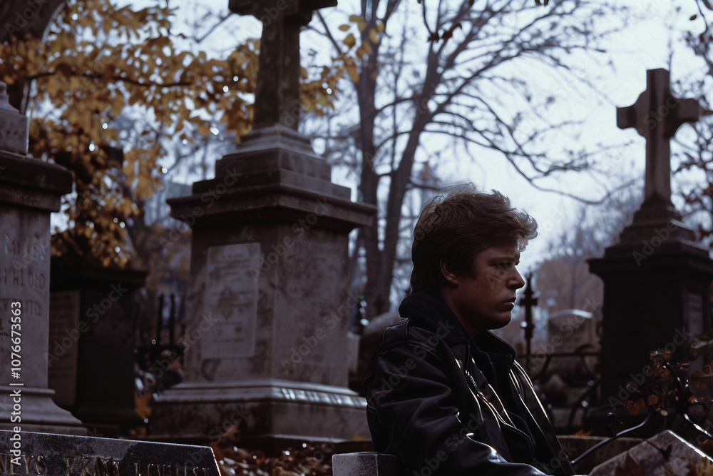 Obraz premium Sad bury ceremony at old cemetery church funeral farewell RIP generative AI picture