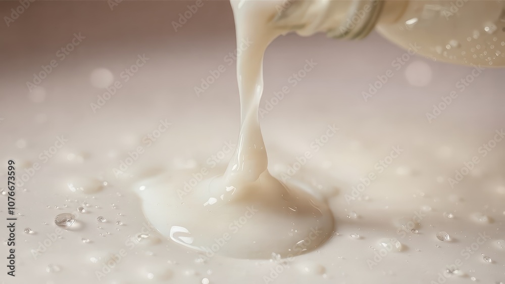 Closeup of Milk Pouring into a Bowl with Droplets Closeup of Milk Pouring into a Bowl with Droplets