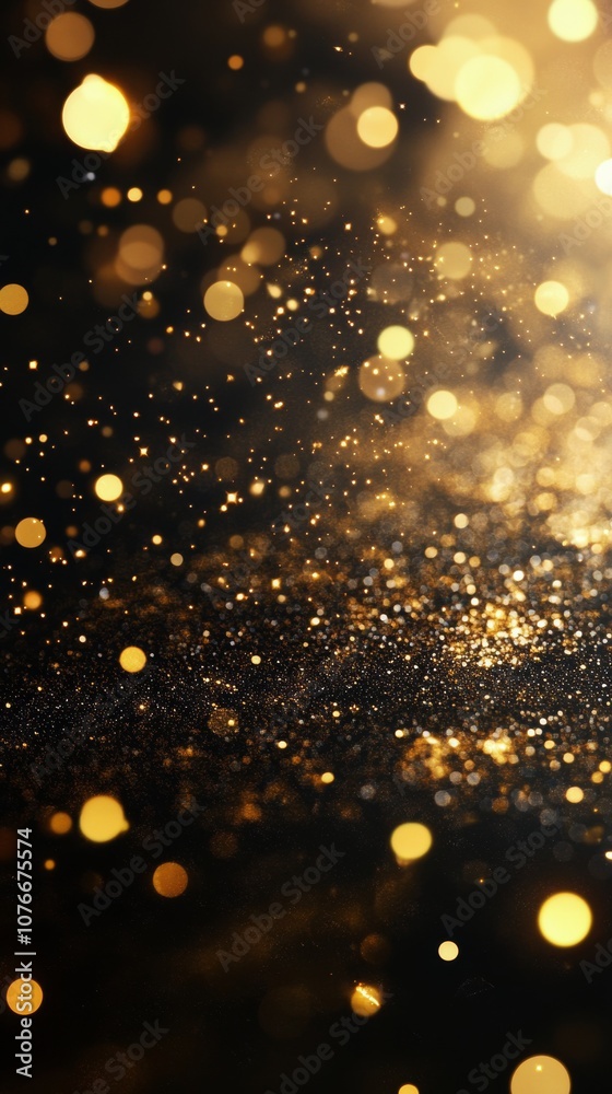 Golden particles shimmer in the dark, creating an enchanting visual effect at night Golden particles shimmer in the dark, creating an enchanting visual effect at night
