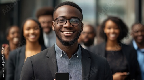 Smiling Businessman Leading Team