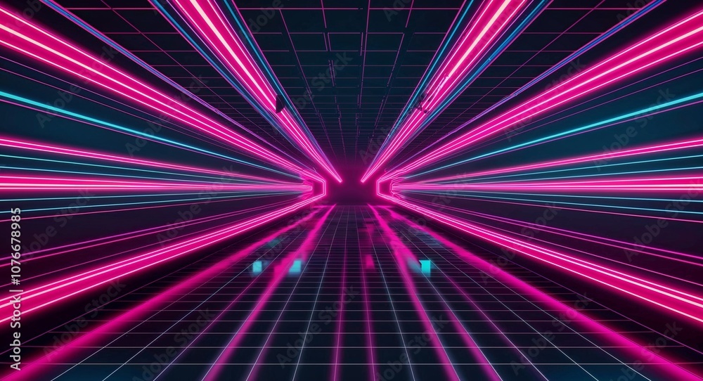 Retro futuristic grid with bright neoncolored beams Retro futuristic grid with bright neoncolored beams