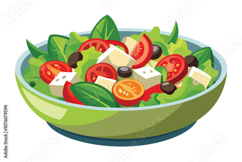 Fresh and Delicious Greek Salad with Feta and Olives – Isolated on White Background.