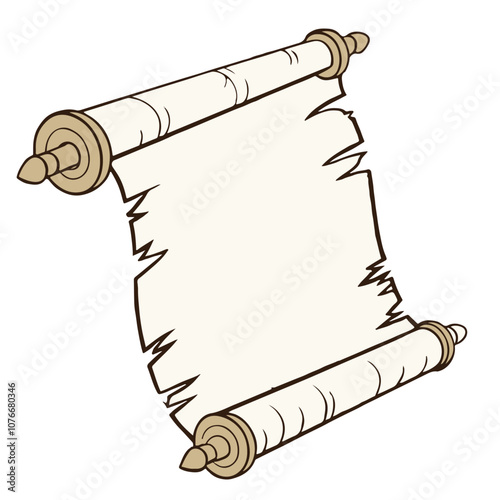 a sheet of old yellowed papyrus with tattered edges. Vector icon in flat art style, element for casual game