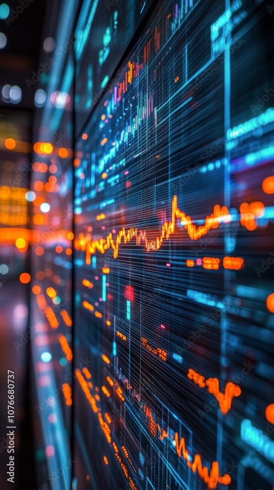 Obraz premium Dynamic data visualization displaying analytics trends in a modern technology environment