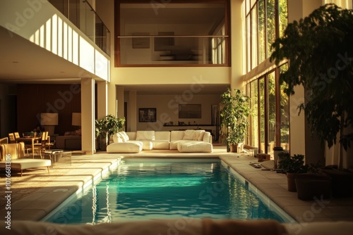 Wallpaper Mural Modern Home with Indoor Pool and Sunlight Streaming In Torontodigital.ca