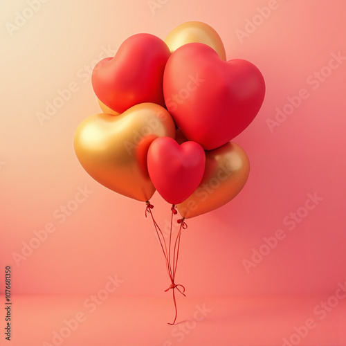 red heart shaped balloons on pink background, Al Generation