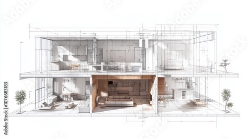 Architectural cross-section illustrating modern interior design.