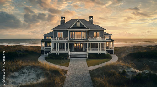 Hamptons beach house with private dune access and pristine Atlantic views, modern coastal estate with traditional shingle style architecture