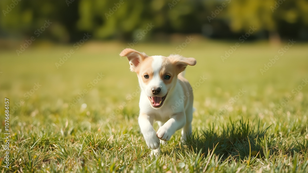 Joyful Puppy Running Through a Sunlit Field: Capturing heartwarming scene symbolizes innocence and unconditional love. Generative AI Joyful Puppy Running Through a Sunlit Field: Capturing heartwarming scene symbolizes innocence and unconditional love. Generative AI