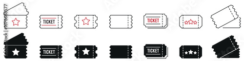 Vintage thin line icon vector set for tickets and vouchers isolated on transparent background.