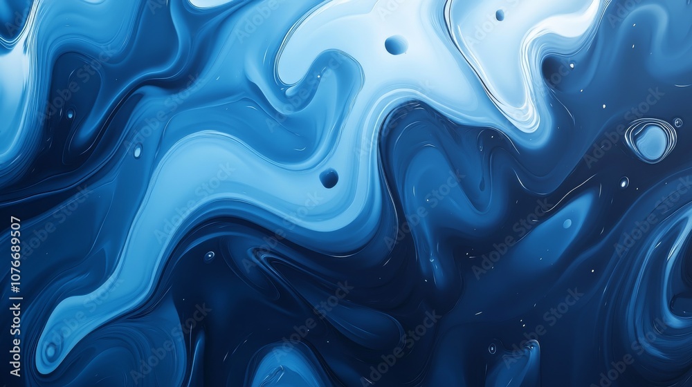 Obraz premium Swirling blue and white abstract artwork featuring smooth textures and dynamic shapes, showcasing depth and fluidity in design