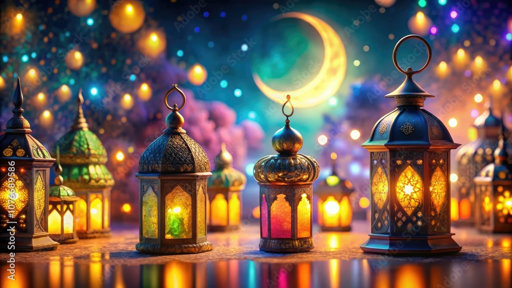 Fototapeta premium Ramadan Festival Cartoon Lanterns - Colorful Clipart for Celebrations