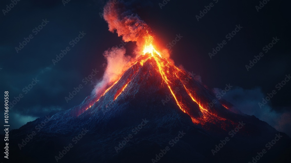 Eruption of a Volcano at Night Eruption of a Volcano at Night
