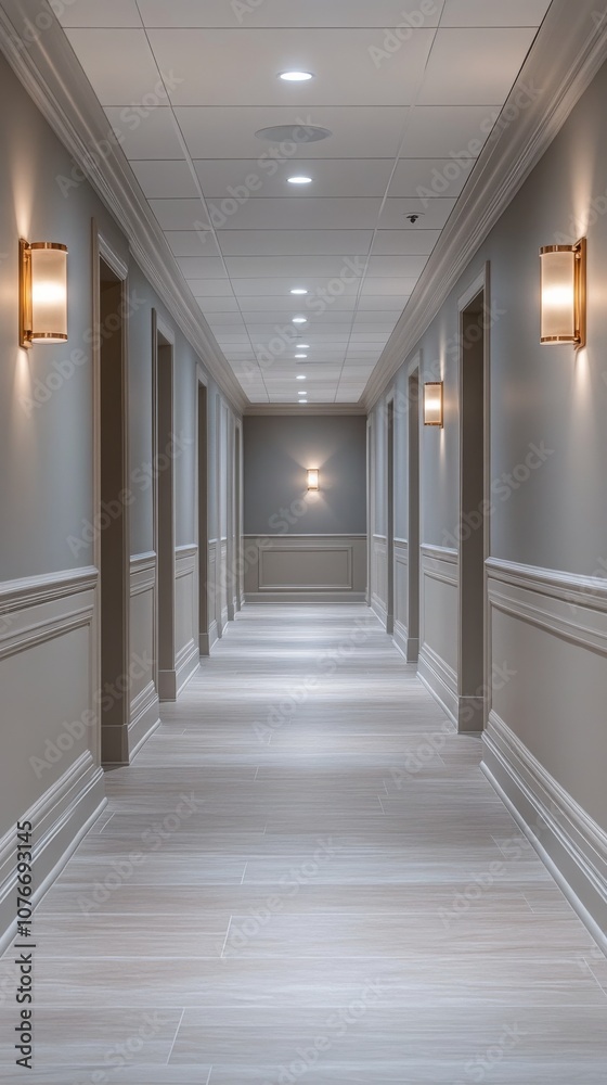 Obraz premium Bright and modern hallway with elegant lighting in a contemporary building during the day