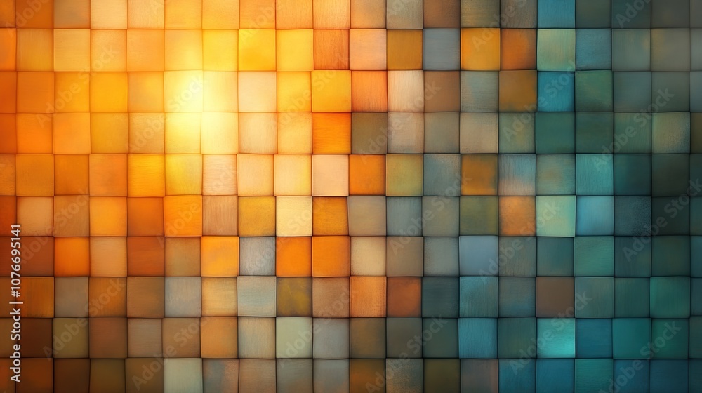 Fototapeta premium Abstract Background of Colorful Squares in Warm Hues with Soft Gradients for Artistic and Modern Design Projects