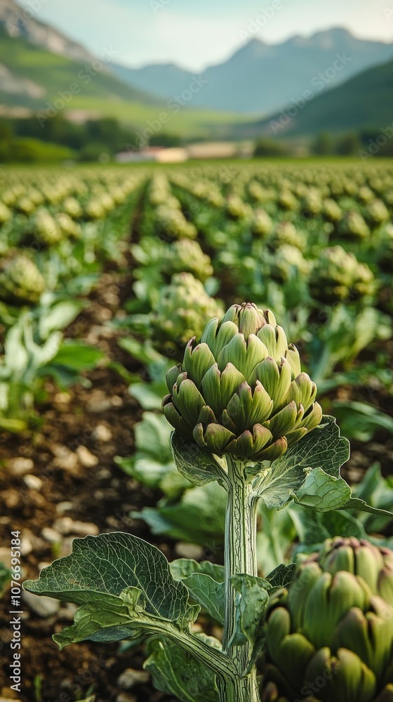 Fototapeta premium Artichoke field showcasing growth.