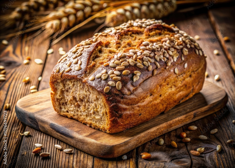 Rustic Multi-Grain Bread on Table - Macro Photography for Food Lovers and Bakers Rustic Multi-Grain Bread on Table - Macro Photography for Food Lovers and Bakers
