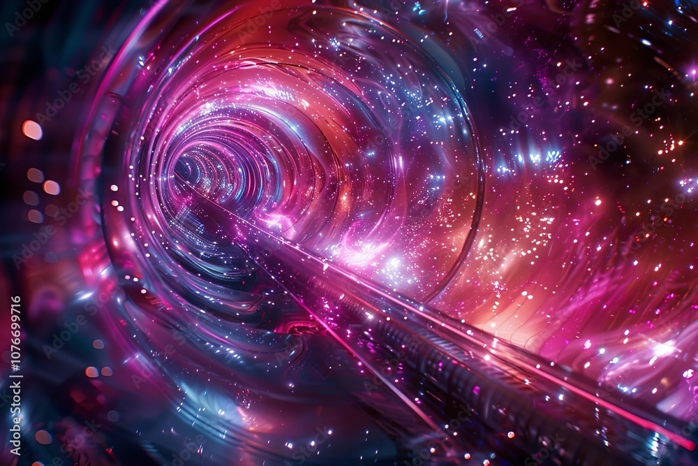 3D Rendering of an Irregular Hyperspace Tunnel Emitting Energy and Light with Bright Stars and Futuristic Space Concept 3D Rendering of an Irregular Hyperspace Tunnel Emitting Energy and Light with Bright Stars and Futuristic Space Concept
