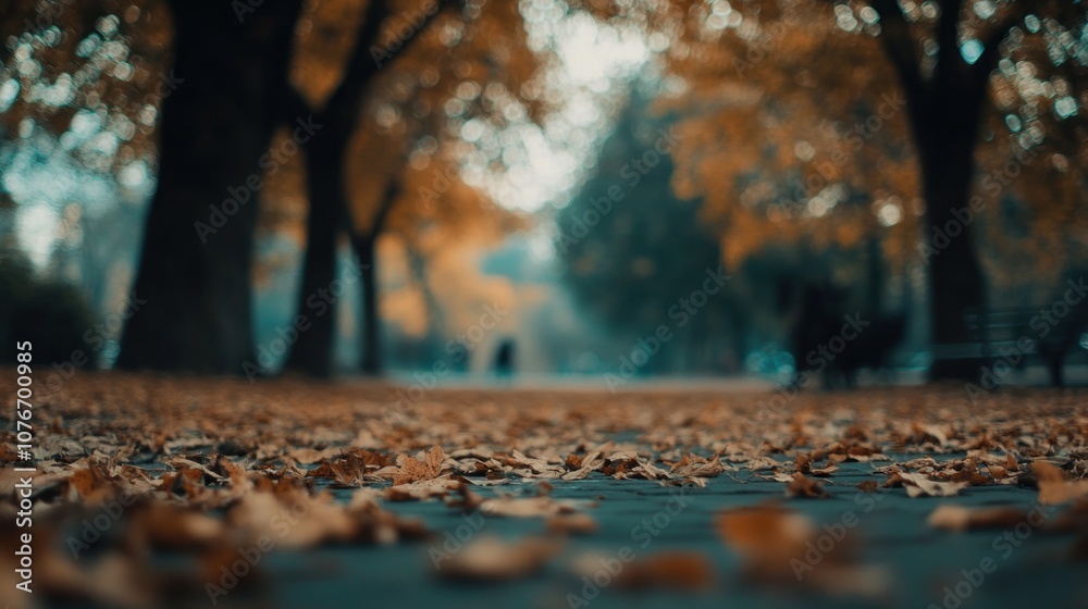 A serene park pathway covered in autumn leaves, creating a tranquil atmosphere. A serene park pathway covered in autumn leaves, creating a tranquil atmosphere.