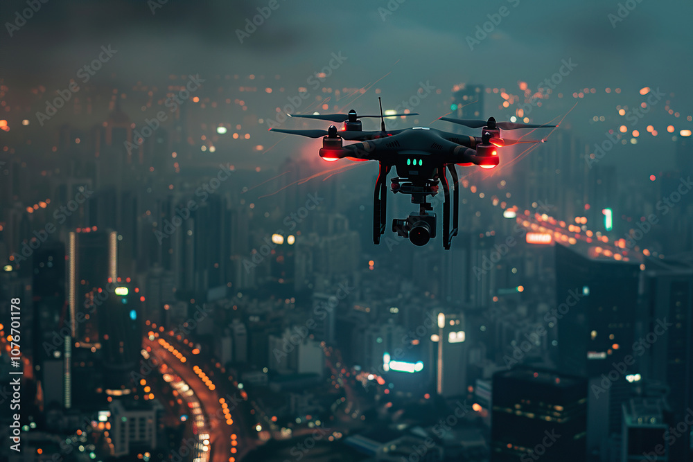 Drone flying in sky over beautiful nature during observation from top Drone flying in sky over beautiful nature during observation from top