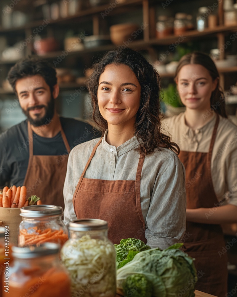 Diverse Group Preparing Fresh Produce in a Cozy Rustic Kitchen Setting Diverse Group Preparing Fresh Produce in a Cozy Rustic Kitchen Setting