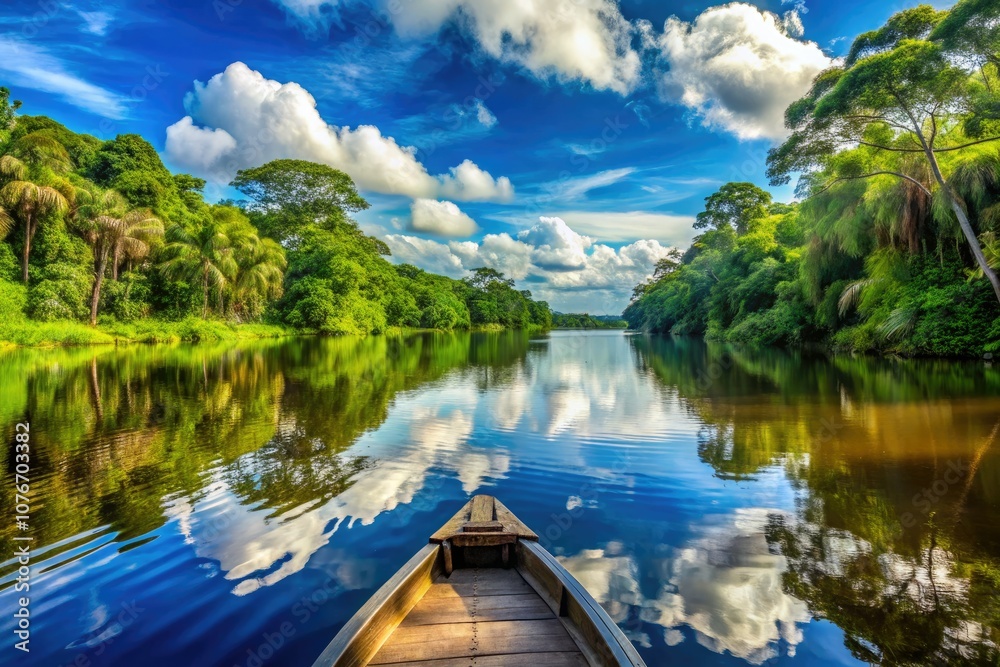 Obraz premium Scenic Boat Ride on the Amazon River in Colombia - High Dynamic Range Photography