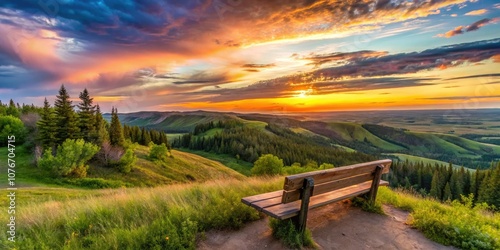 Scenic Panoramic View of Lookout Point Bench in Cypress Hills Interprovincial Park, Saskatchewan photo