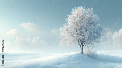 Snowy Landscape with Frosted Tree