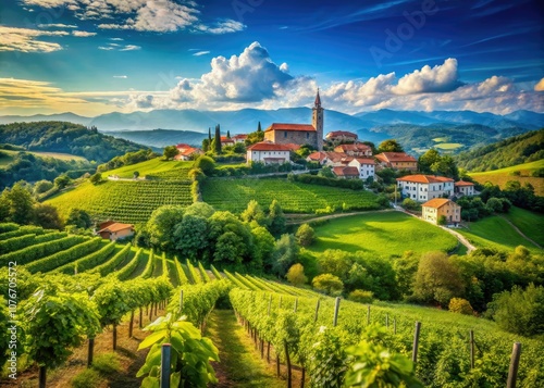 Scenic View of Gornje Cerovo Village in Slovenia's Brda Vine Region photo