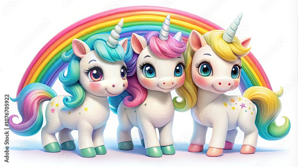 Fototapeta premium Cute Cartoon Unicorns with Rainbows for Kids Birthday and Baby Shower Celebrations