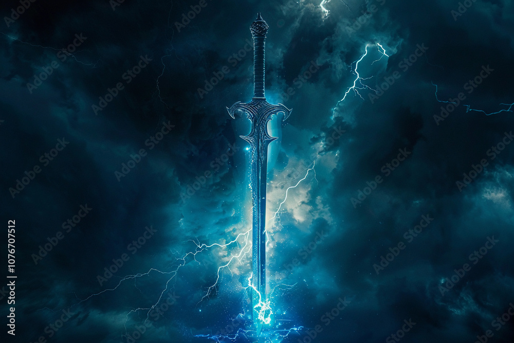Obraz premium Fantastic weapon royal sword with beautiful handle and blade