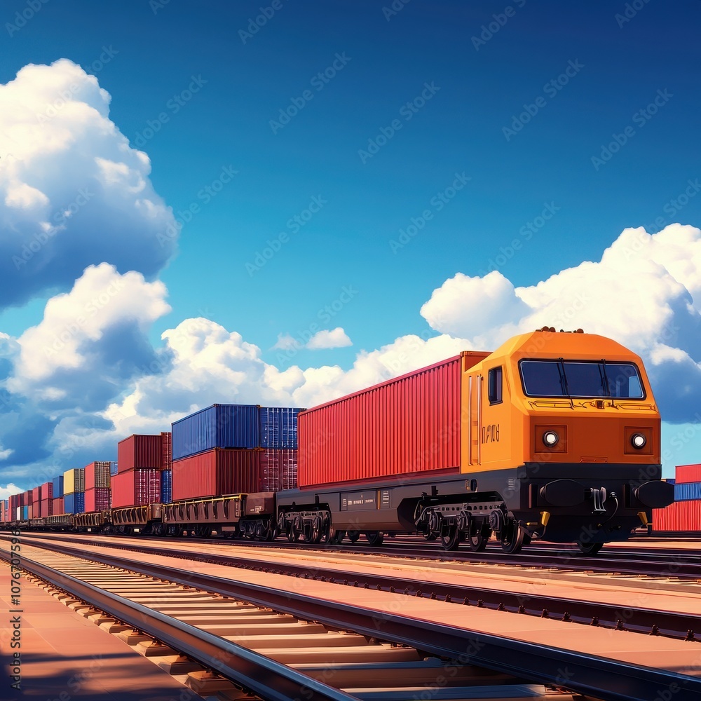 Freight train traveling through scenic landscape. Freight train traveling through scenic landscape.