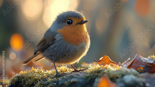 Flauschiger Wildvogel in Nahaufnahme photo