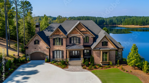 Michigan Tudor lakefront estate with English gardens and forest backdrop, Grand Rapids luxury home with private beach access