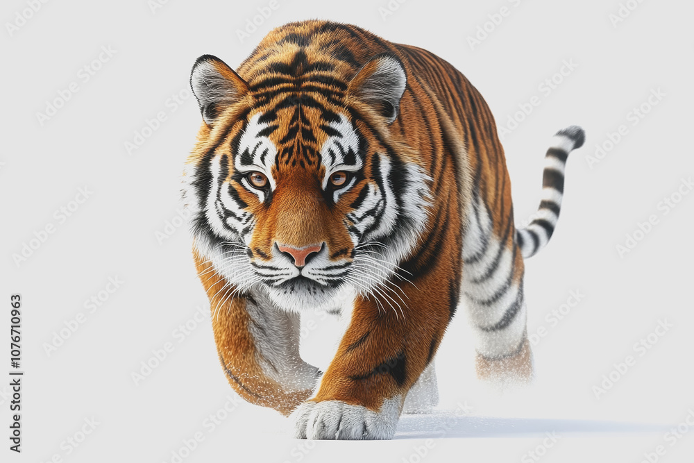 Obraz premium Realistic of a Majestic Tiger Isolated on a White Background, Perfect for Wildlife-Related Projects and Educational Materials