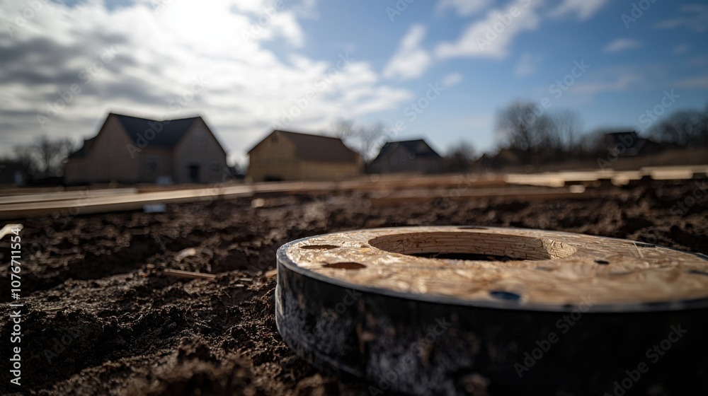 Naklejka premium Construction Site with Groundwork and Sky Background