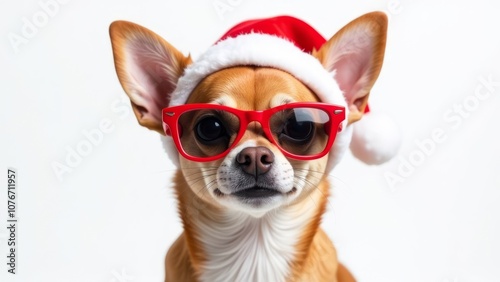 Chihuahua dog with a Santa hat. Christmas concept.