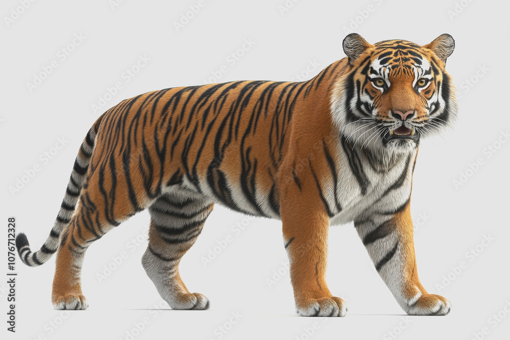 Obraz premium Realistic of a Majestic Tiger in a Jungle Environment Isolated on White Background, Perfect for Wildlife-Themed Projects and Marketing Needs