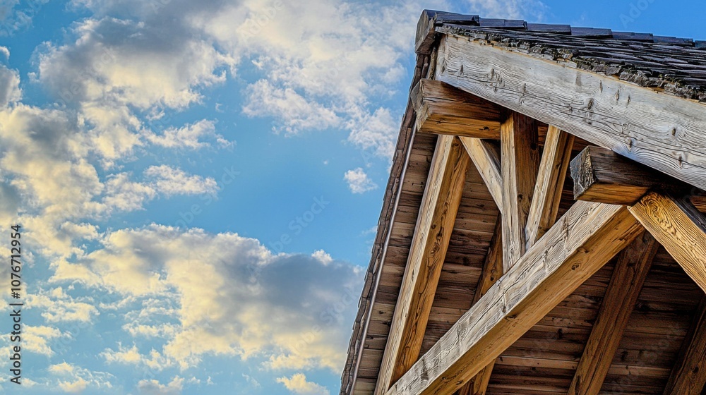 Rustic Wooden Roof Against a Bright Sky Rustic Wooden Roof Against a Bright Sky