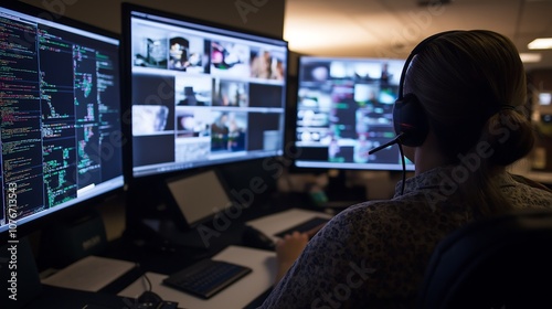 a person watches a computer screen in a network operation center


