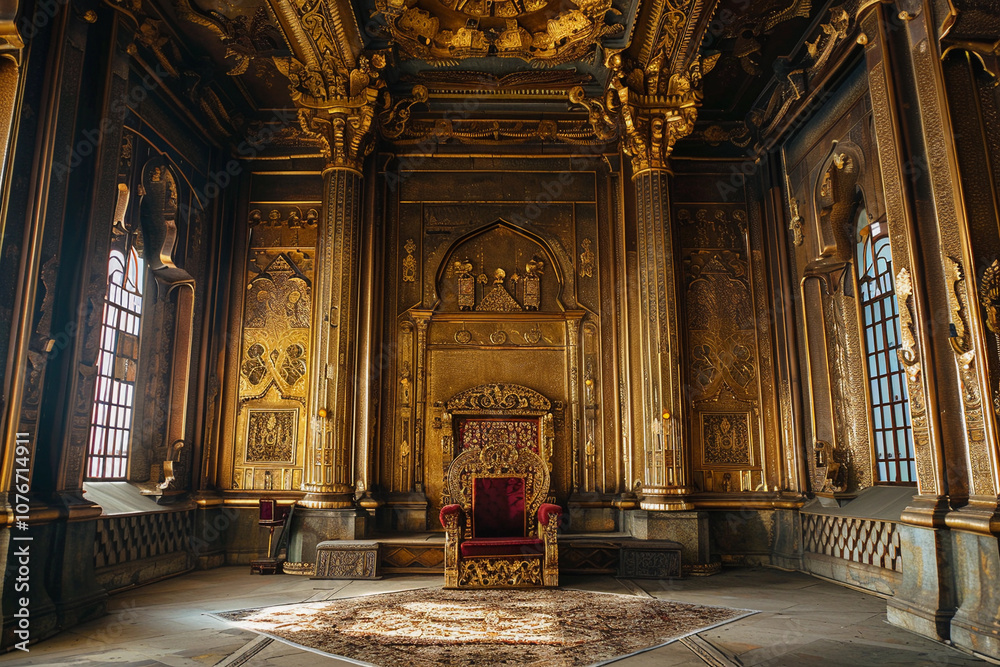Obraz premium Fantastically throne of power of king or queen in throne room